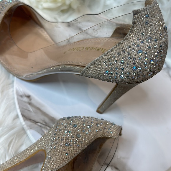 GUC Chase & Chloe Janie Gold Rhinestone See-Through Closed Toe Heels, 10M - Picture 13 of 14